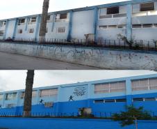 O Colégio Estadual Romário Martins, Piraquara, Região Metropolitana de Curitiba está revitalizado. O Programa Mãos Amigas finalizou na última semana a pintura dos muros, da fachada, das salas de aula e das paredes externas e internas da escola, além de reparos nos forros e novas instalações elétricas. Tudo para beneficiar mais de 1.500 estudantes dos ensinos fundamental e médio.Curitiba, 20/10/2017.Foto: Divulgação SEED