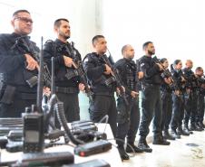 O governador Carlos Massa Ratinho Junior entregou nesta quarta-feira armas, rádios comunicadores e veículos de escolta ao Departamento Penitenciário do Paraná (Depen). O objetivo é equipar e modernizar o sistema prisional do Estado. Curitiba, 08/05/2019. Foto: José Fernando Ogura/ANPr